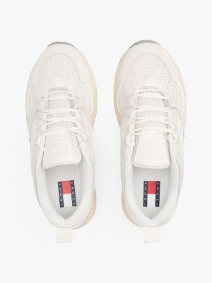 white archive suede mesh trainers for women tommy jeans