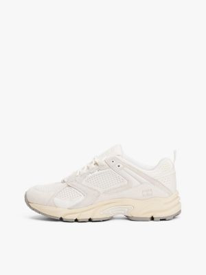 beige archive suede mesh trainers for women tommy jeans