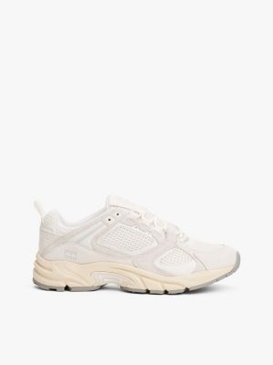 beige archive suède mesh sneaker voor dames - tommy jeans