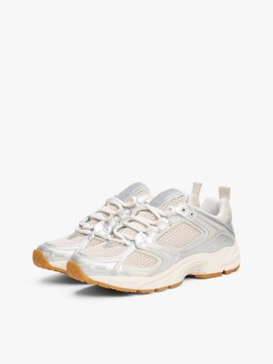 grey archive metallic mesh trainers for women tommy jeans