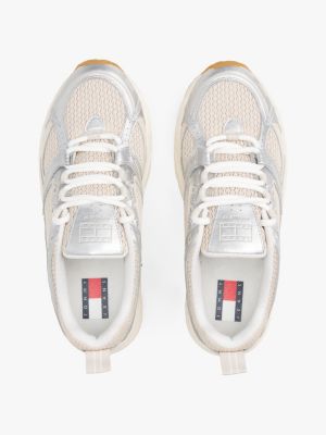 grey archive metallic mesh trainers for women tommy jeans