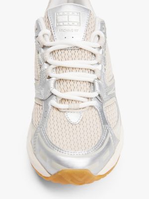 grey archive metallic mesh trainers for women tommy jeans