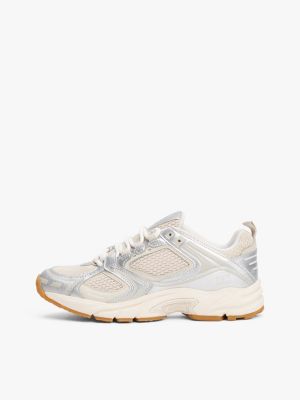 grey archive metallic mesh trainers for women tommy jeans