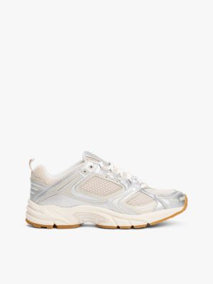 grey archive metallic mesh trainers for women tommy jeans