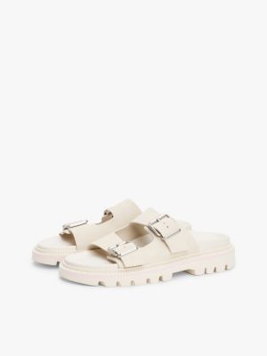 white suede double strap cleat sandals for women tommy jeans