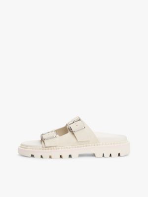 white suede double strap cleat sandals for women tommy jeans