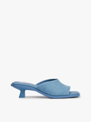 blau pantolette aus denim mit kitten heel für damen - tommy jeans