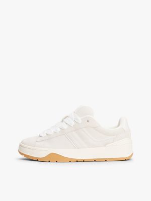 white suede logo fine cleat trainers for women tommy jeans