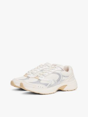 beige mixed texture archive runner trainers for women tommy jeans