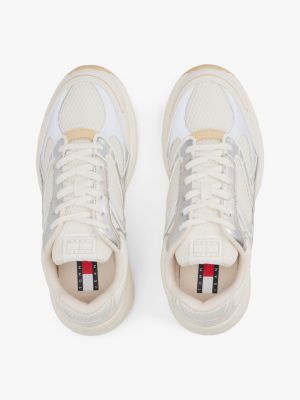 beige mixed texture archive runner trainers for women tommy jeans