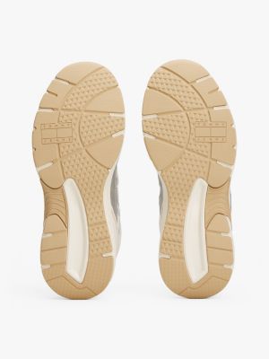 beige mixed texture archive runner trainers for women tommy jeans