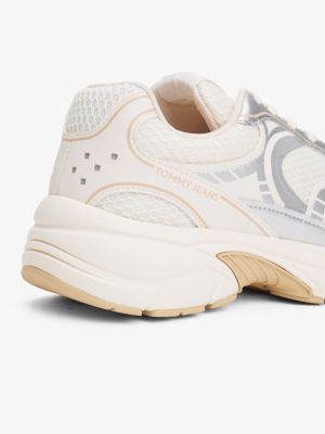 beige mixed texture archive runner trainers for women tommy jeans