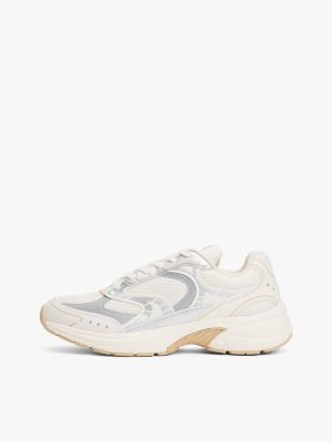 beige mixed texture archive runner trainers for women tommy jeans