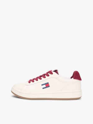 beige archive court leather trainers for women tommy jeans
