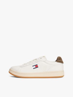 white leather archive court trainers for women tommy jeans