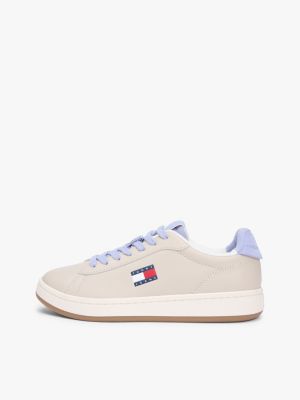 beige archive court leather trainers for women tommy jeans