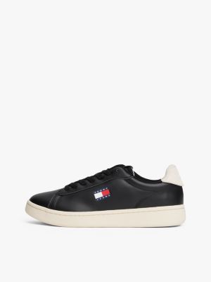 black leather archive court trainers for women tommy jeans