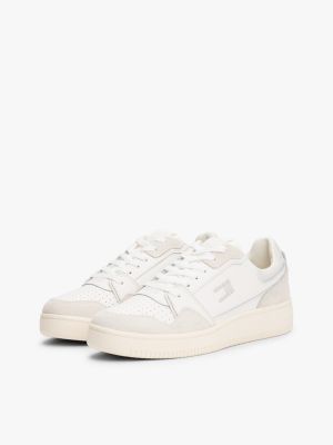 weiß basketball-sneaker mit feinem profil und leder für damen - tommy jeans