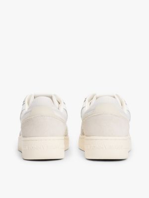 weiß basketball-sneaker mit feinem profil und leder für damen - tommy jeans