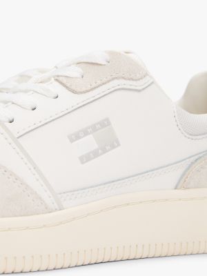 weiß basketball-sneaker mit feinem profil und leder für damen - tommy jeans