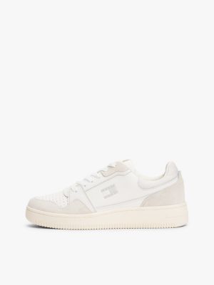 weiß basketball-sneaker mit feinem profil und leder für damen - tommy jeans
