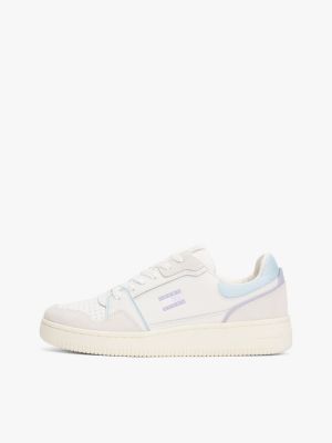 white fine cleat retro basketball trainers with leather for women tommy jeans