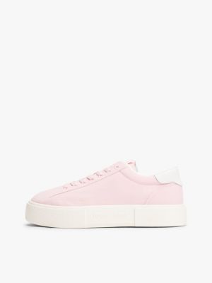 pink embossed logo platform trainers for women tommy jeans