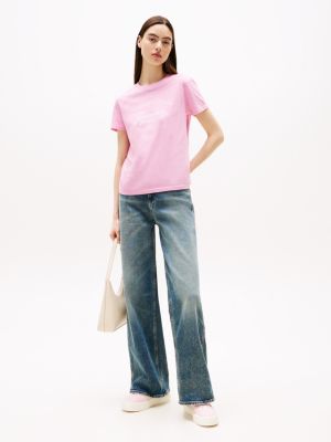 pink embossed logo platform trainers for women tommy jeans