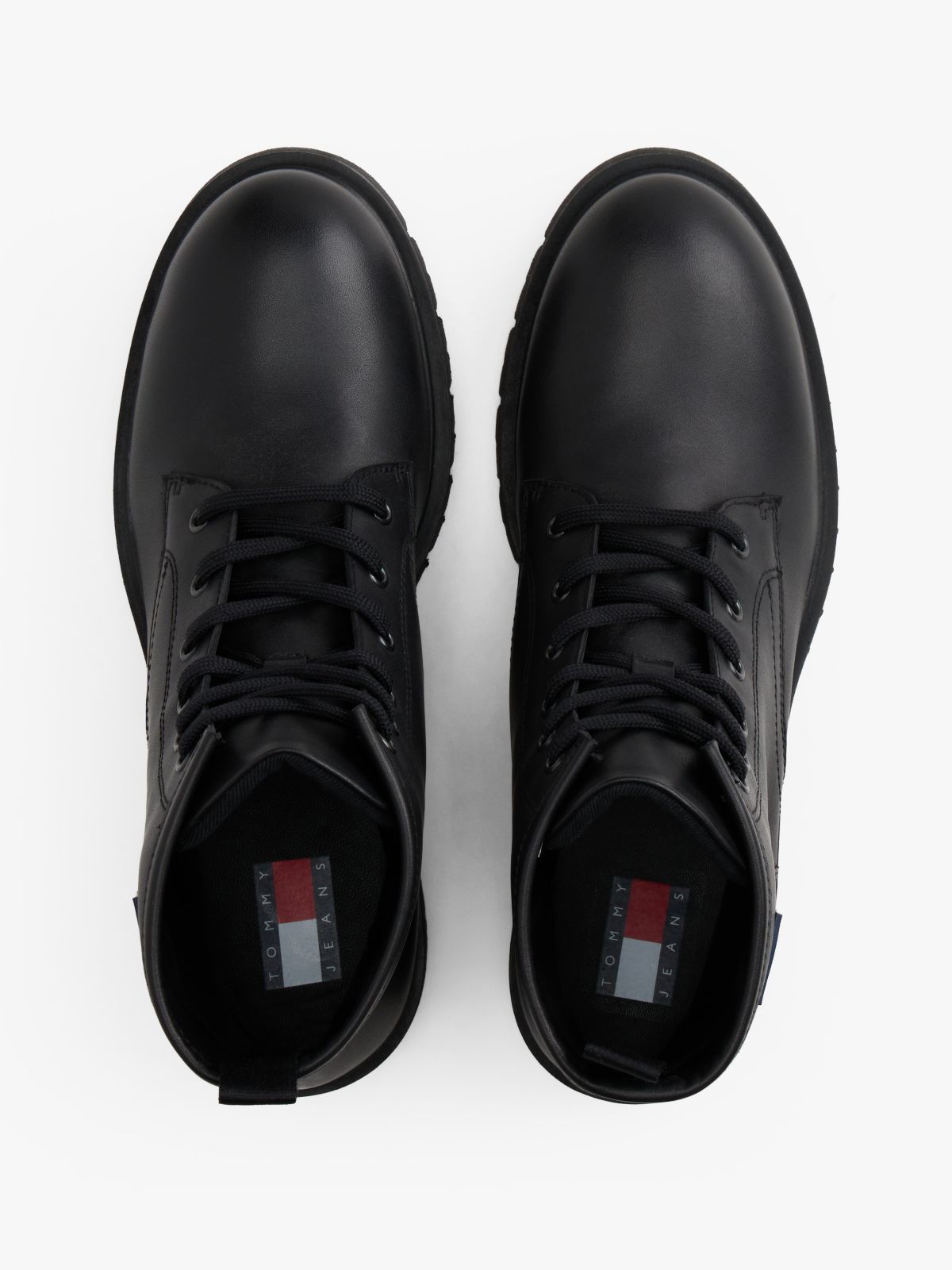 Leather Cleat Lace-Up Ankle Boots — Black