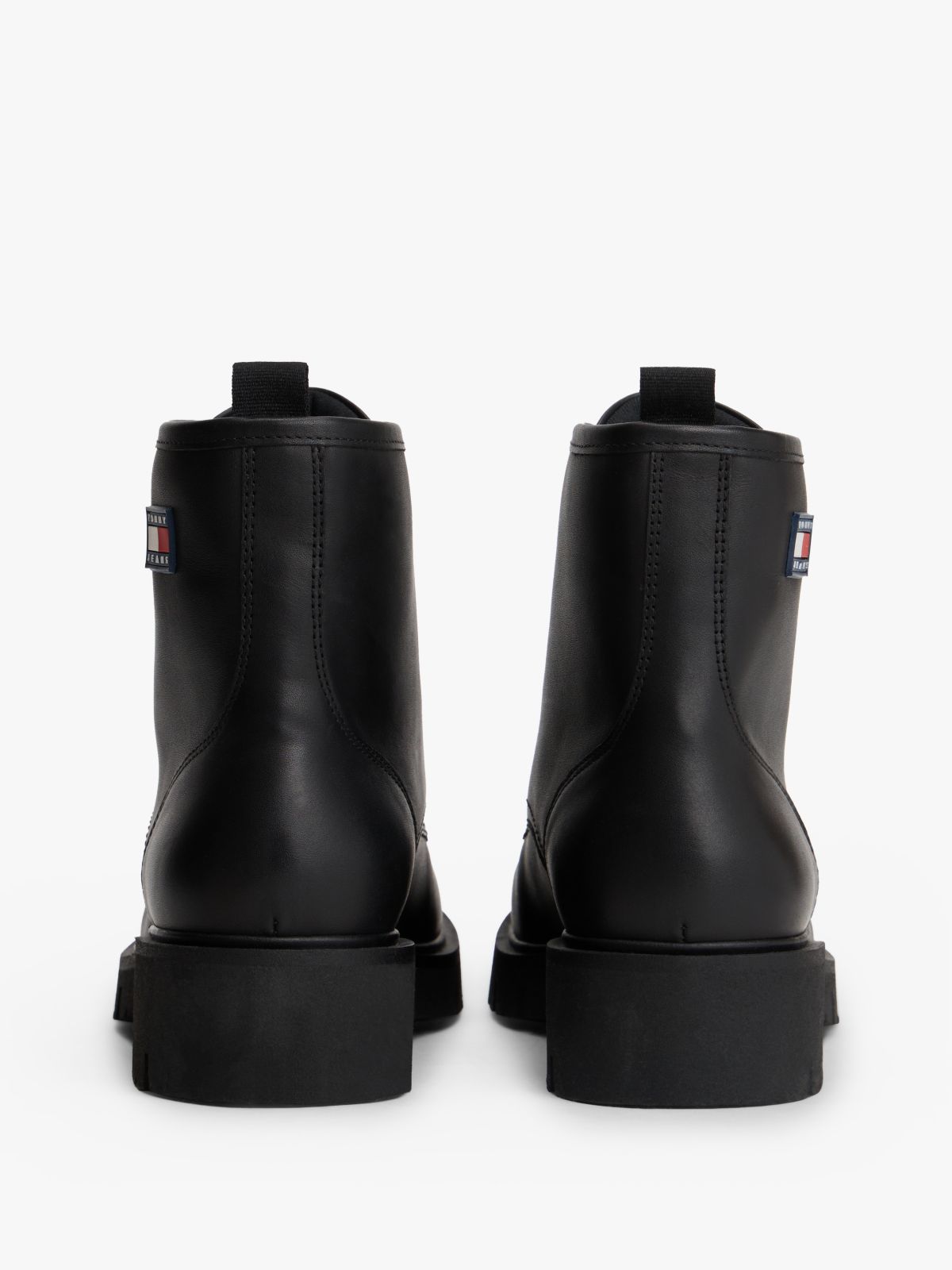Leather Cleat Lace-Up Ankle Boots — Black