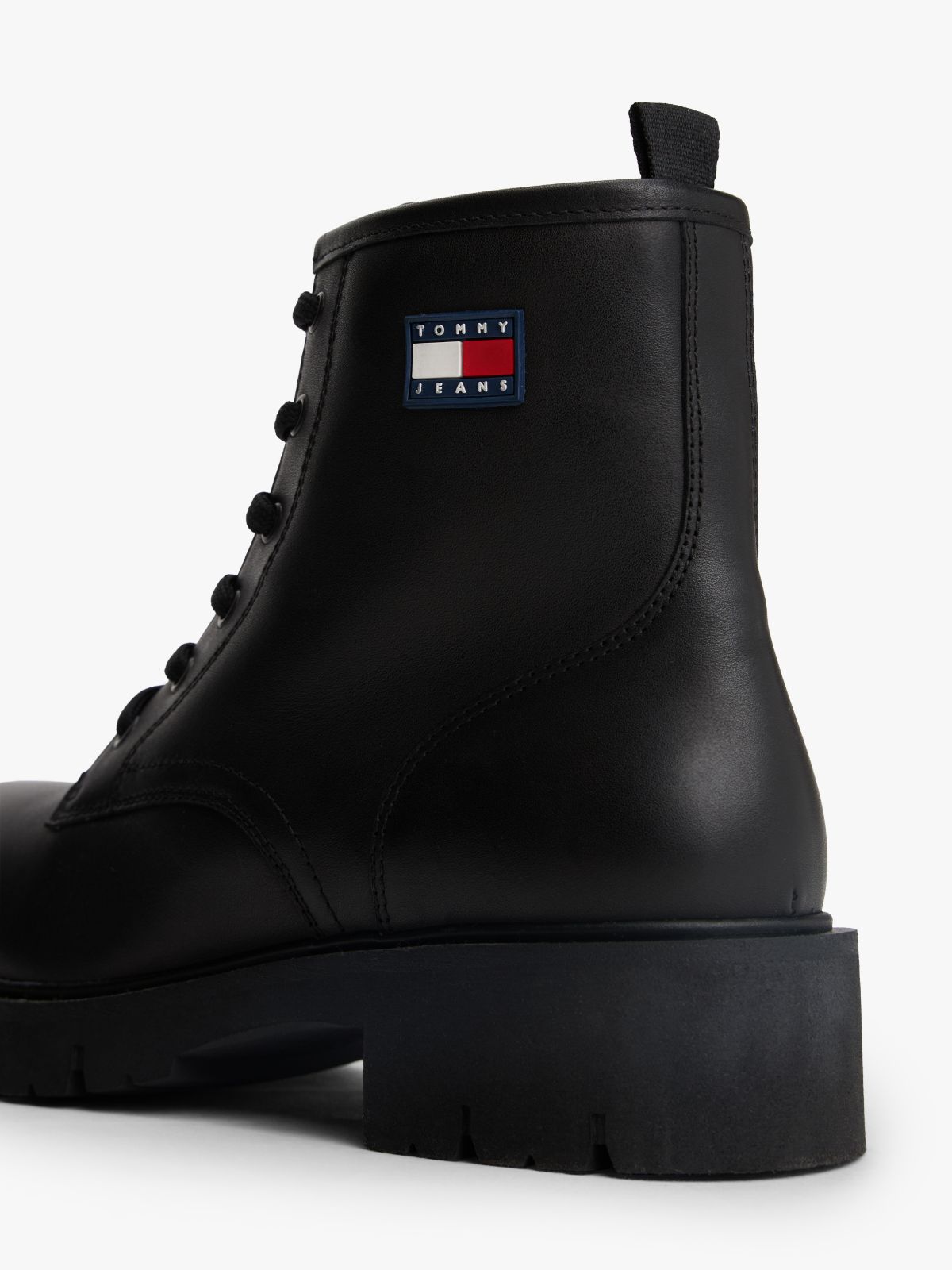 Leather Cleat Lace-Up Ankle Boots — Black