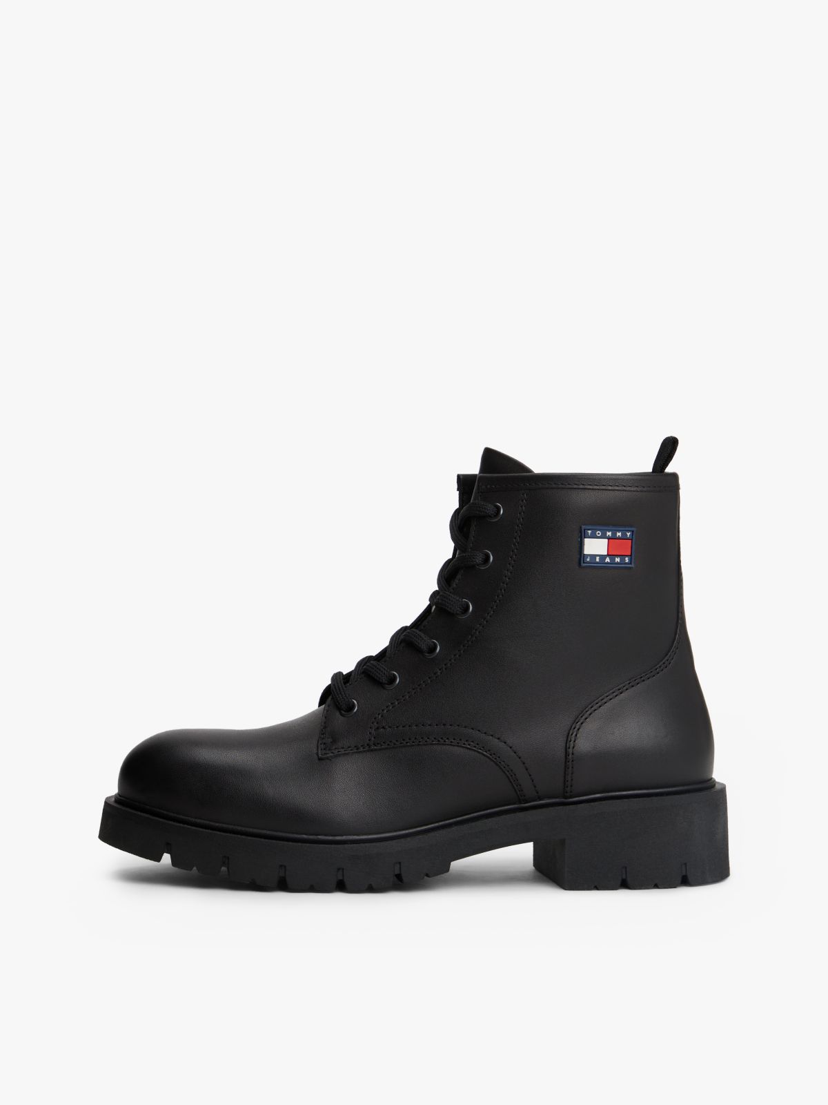 Leather Cleat Lace-Up Ankle Boots — Black