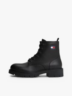 Leather Cleat Lace-Up Ankle Boots — Black 7