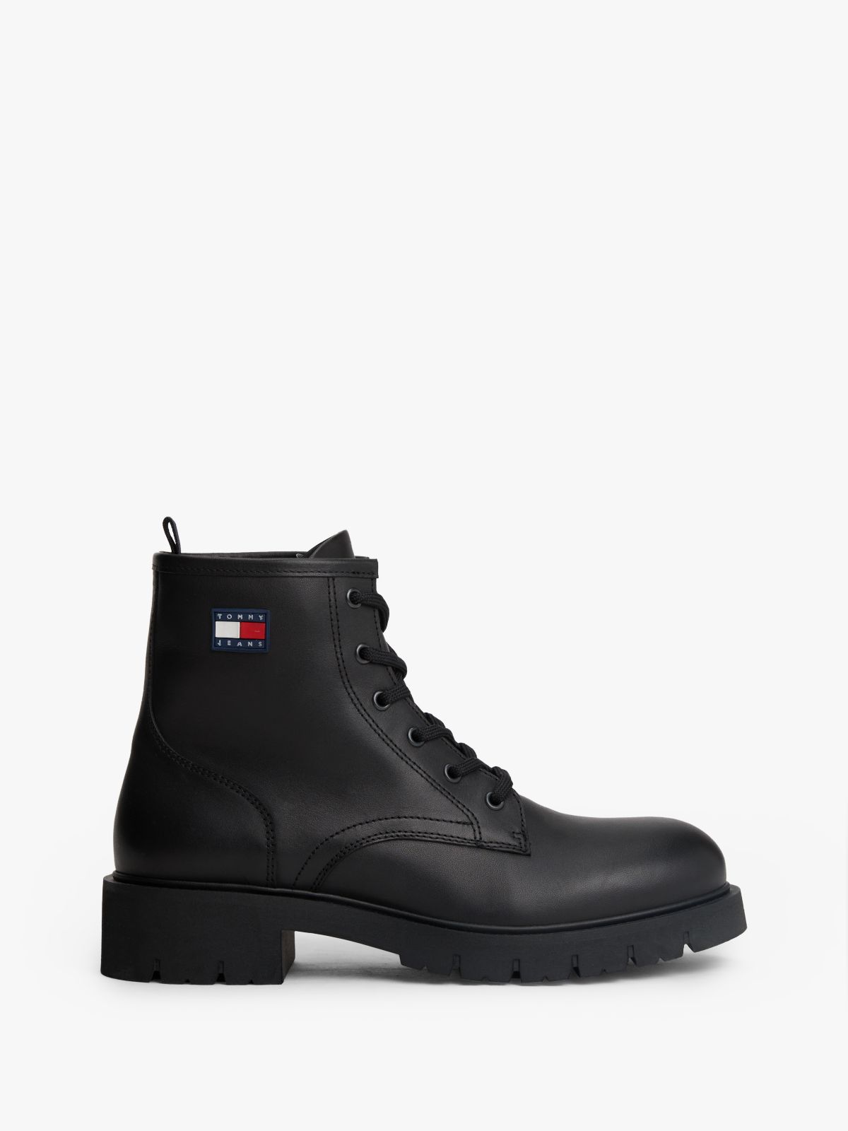 Leather Cleat Lace-Up Ankle Boots — Black