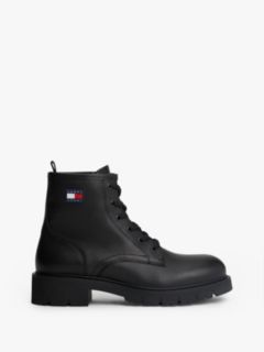 Leather Cleat Lace-Up Ankle Boots — Black 1