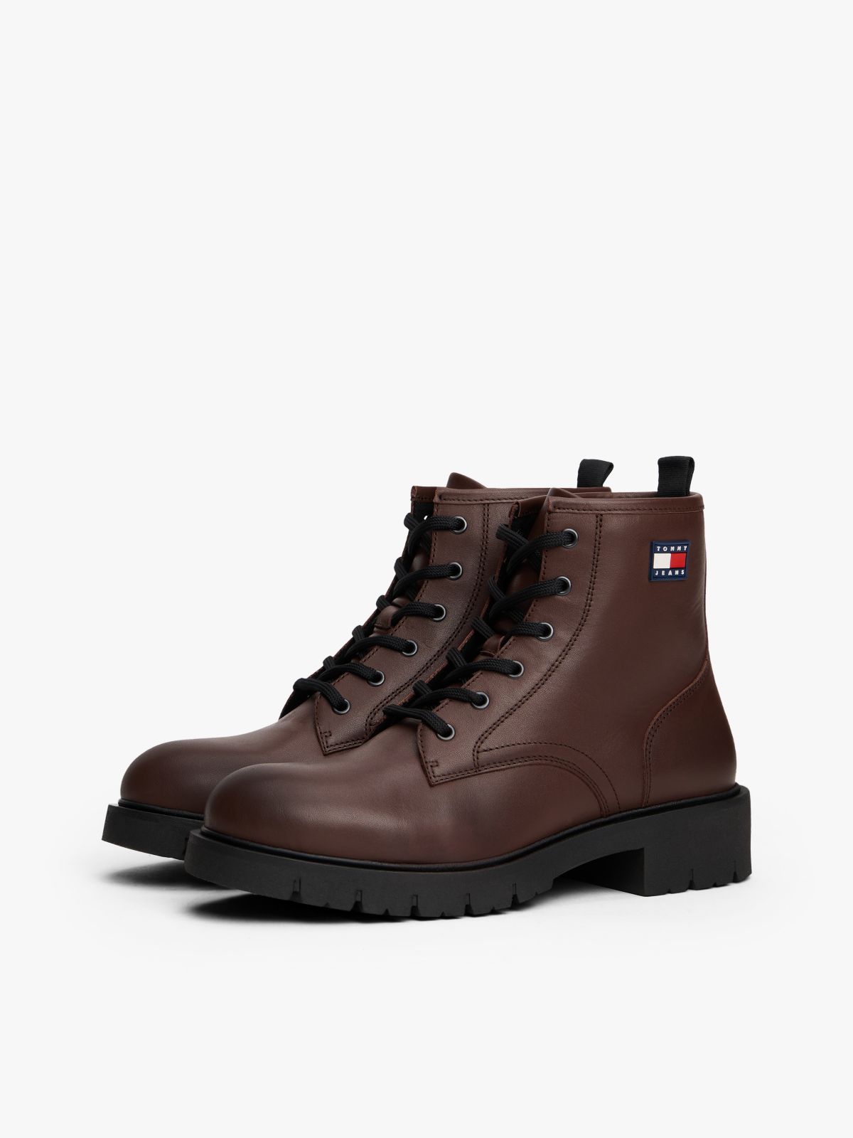 Leather Cleat Lace-Up Ankle Boots — Brown