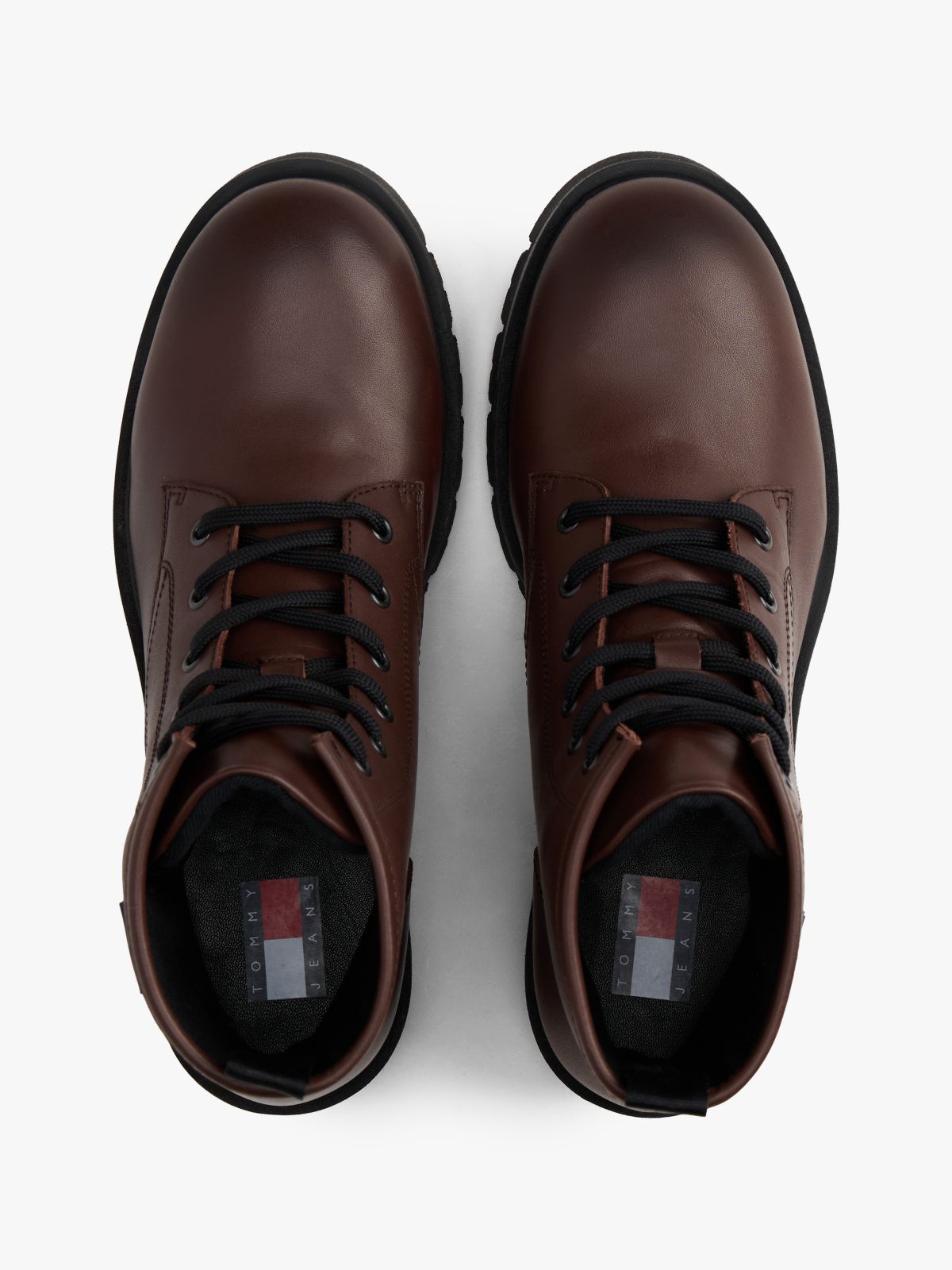 Leather Cleat Lace-Up Ankle Boots — Brown