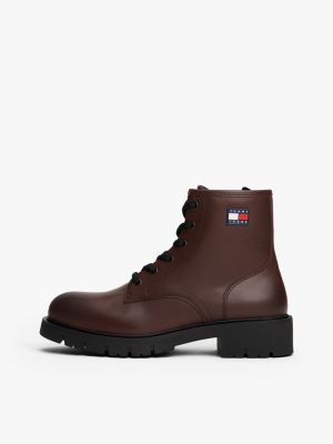bottines en cuir à lacets crantées marron pour femmes tommy jeans