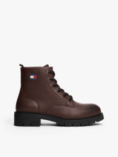 Leather Cleat Lace-Up Ankle Boots — Brown 1