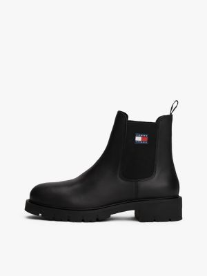 czarny skórzane sztyblety z podeszwą z protektorem dla kobiety - tommy jeans