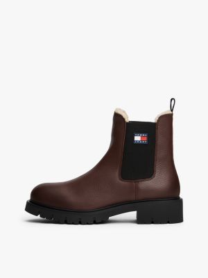 brown leather cleat warm lined chelsea boots for women tommy jeans
