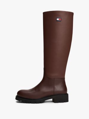 beige leather cleat knee high boots for women tommy jeans
