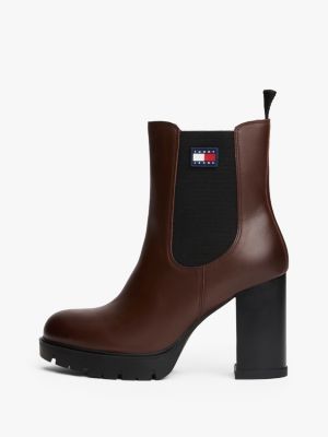 bottines chelsea en cuir crantées à talon carré marron pour femmes tommy jeans