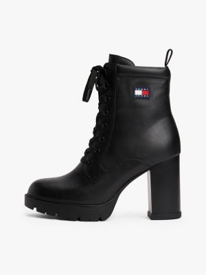 czarny skórzane sznurowane buty na obcasie dla kobiety - tommy jeans