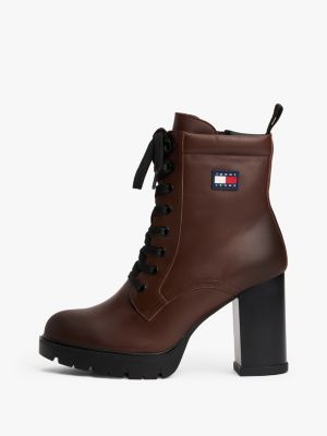 brązowy skórzane sznurowane buty na obcasie dla kobiety - tommy jeans