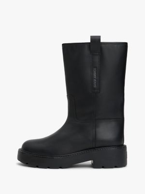 stivaletti medi in pelle con suola carrarmato nero da donne tommy jeans