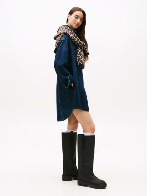 black leather knee high cleat boots for women tommy jeans