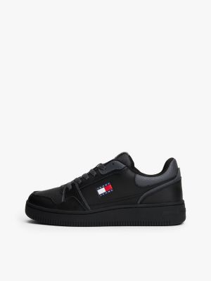 black retro fine cleat basketball trainers with leather for women tommy jeans