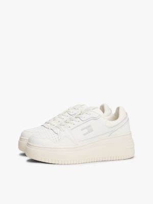 weiß retro-basketball-sneaker mit plateausohle und leder für damen - tommy jeans