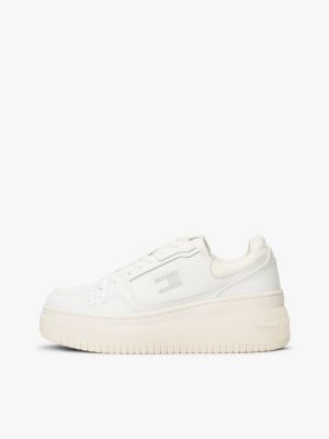 weiß retro-basketball-sneaker mit plateausohle und leder für damen - tommy jeans